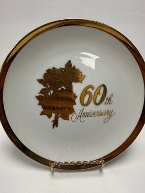 Norcrest Japan 60th Anniversary Gold Rose Plate 7” Vintage Porcelain